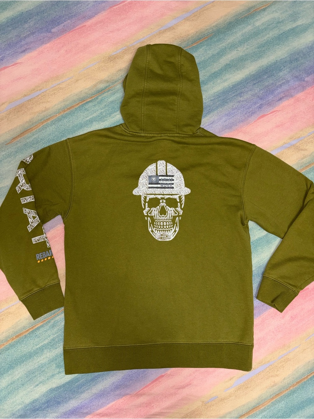 Ariat Rebar Men’s size S green Skull Hard Hat Work Graphic Pullover Hoodie